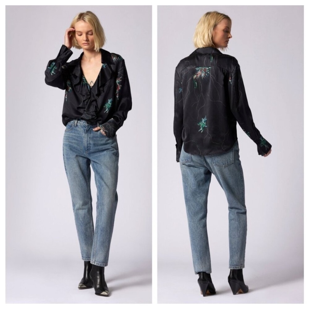New Equipment Mathilda Floral Washed Silk Ruffle Long Sleeve Blouse Womens Small